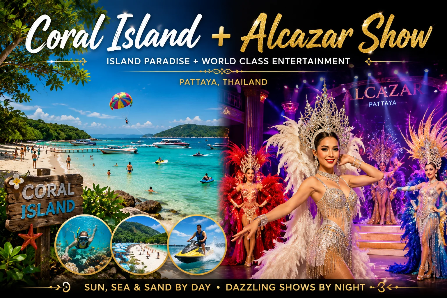 Coral Island (Koh Larn) and Alcazar Show, Pattaya