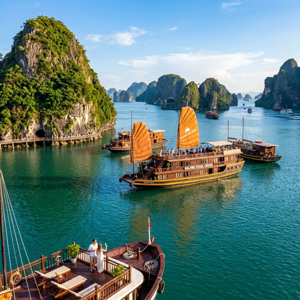 Ha Long Bay cruise with limestone islands